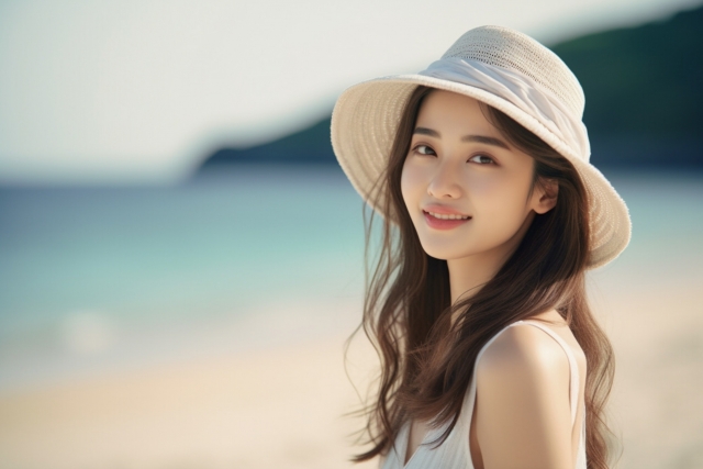 帽子をかぶる女性