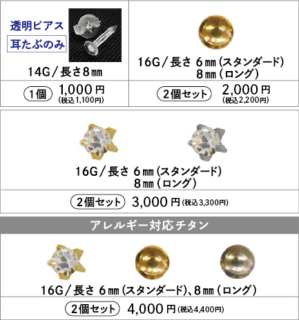 耳たぶピアスの種類